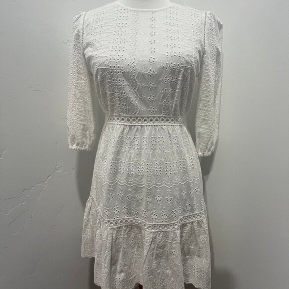 J. Crew Petite White Eyelet Flutter Hem Dress - Picture 2 of 6
